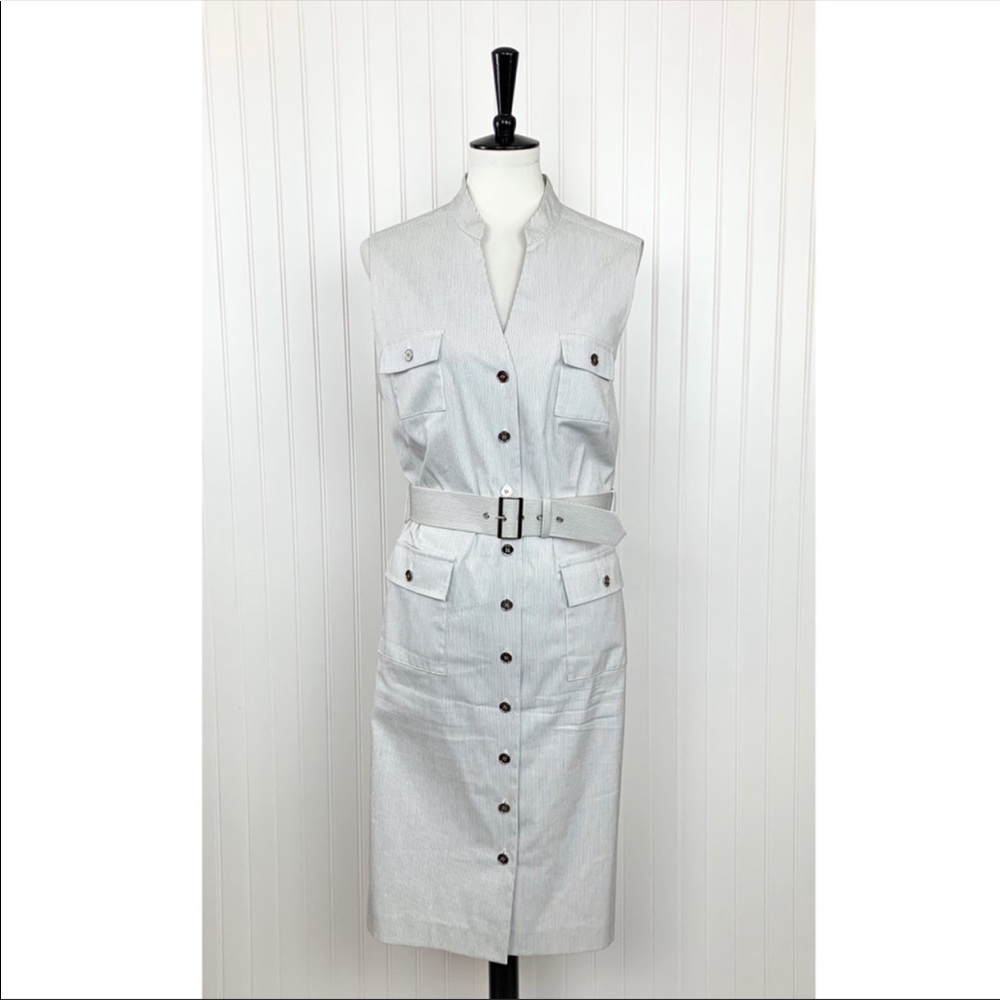 Alex Marie • White Stripe Belted Shirtdress • 16